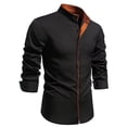 thumbnail image 2 of LIIPEE Men Shirts Casual Solid Color Regular Fit Long Sleeve Stand Neck Shirt Male Fashion Button Down Tops Comfortable Breathable Soft Daily Shirts,Black,L, 2 of 5