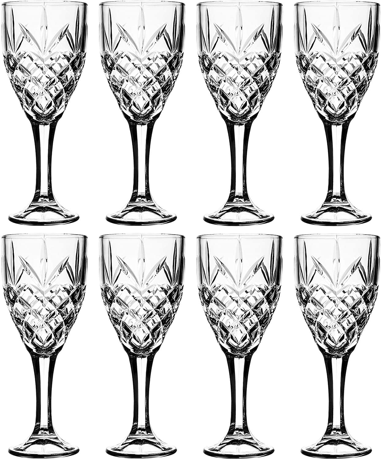 Royalty Art Vintage Highball Goblet Glassware Set of 8 Elegant Clear Drinking Glasses for Water Beer Cocktails and Iced Drinks Dishwasher Safe Gift Ready