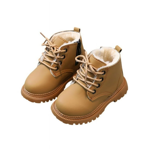 Boys Girls Autumn Winter Leather Boots Fashion British Style Handsome Casual All-Match Comfortable Simple Side Zipper Design Plus Velvet Warmth Non-Slip Short Boots