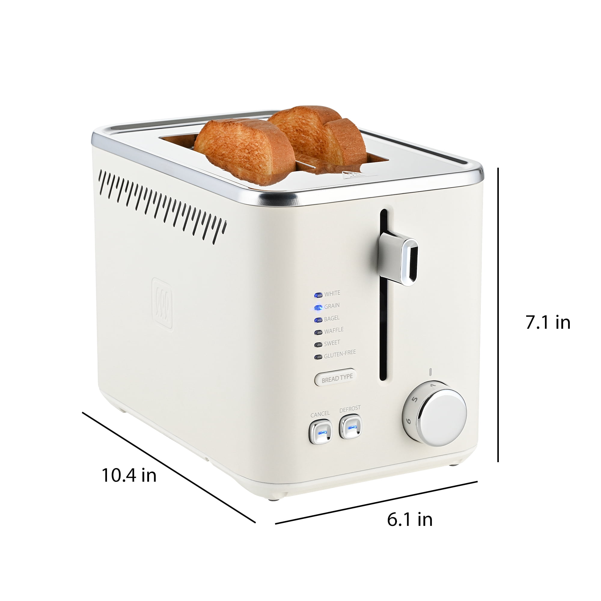 Toastmaster 2-Slice Multi-Function Toaster - Star White with Lever and Dial Controls, Extra Wide Slots, High Rise Toast Lift and Gluten Free Setting, 900W