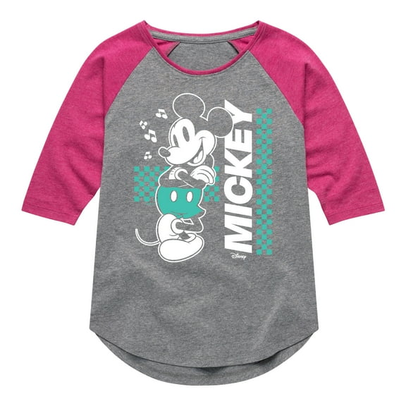 Disney - Mickey & Friends - Checkered Retro Design - Toddler And Youth Girls Raglan Graphic T-Shirt
