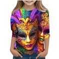 thumbnail image 2 of Riecok Mardi Gras Outfits for Kids Masquerade Mask Sparkly Sequins Print 3/4 Sleeve Crew Neck Comfortable Loose Fashion Mardi Gras Shirts for Kids 3-4 T Multicolor, 2 of 5