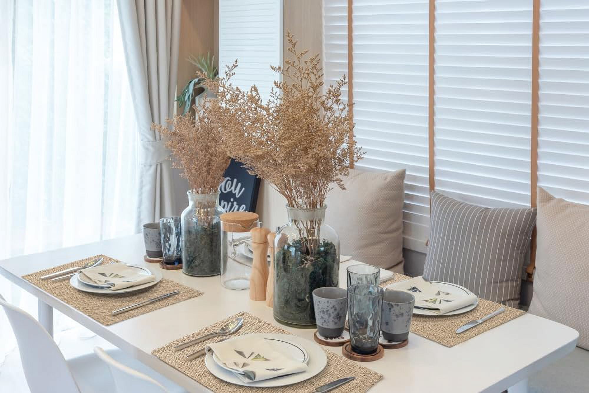 Flaxen Cloth Placemats Set of 8 Cotton Linen Blend Washable Dining Table Mats for Indoors & Outdoors, Easy to Clean, 13 x 19 Inch