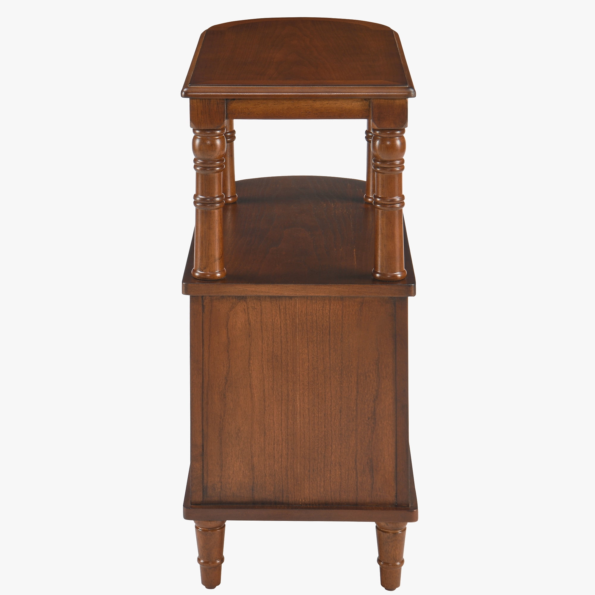 Solid Wood End Table with 2 Drawers, Narrow Sofa Side Table Slim Chair Side Table with Storage Shelf, Vintage Slim Nightstand Bedside Table (Beewax Tone）