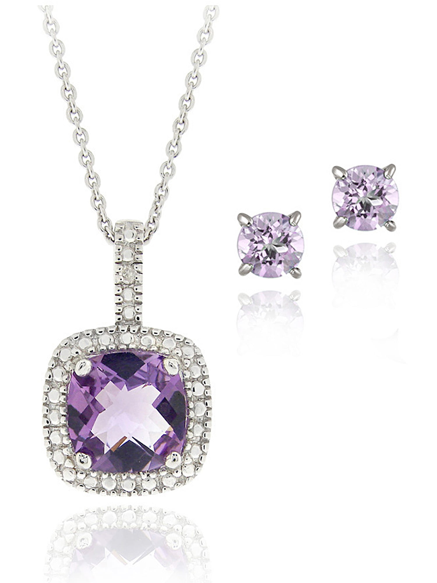 925 Silver Amethyst Heart Waterdrop Pendant Jewelry Women Necklace Earrings Set 