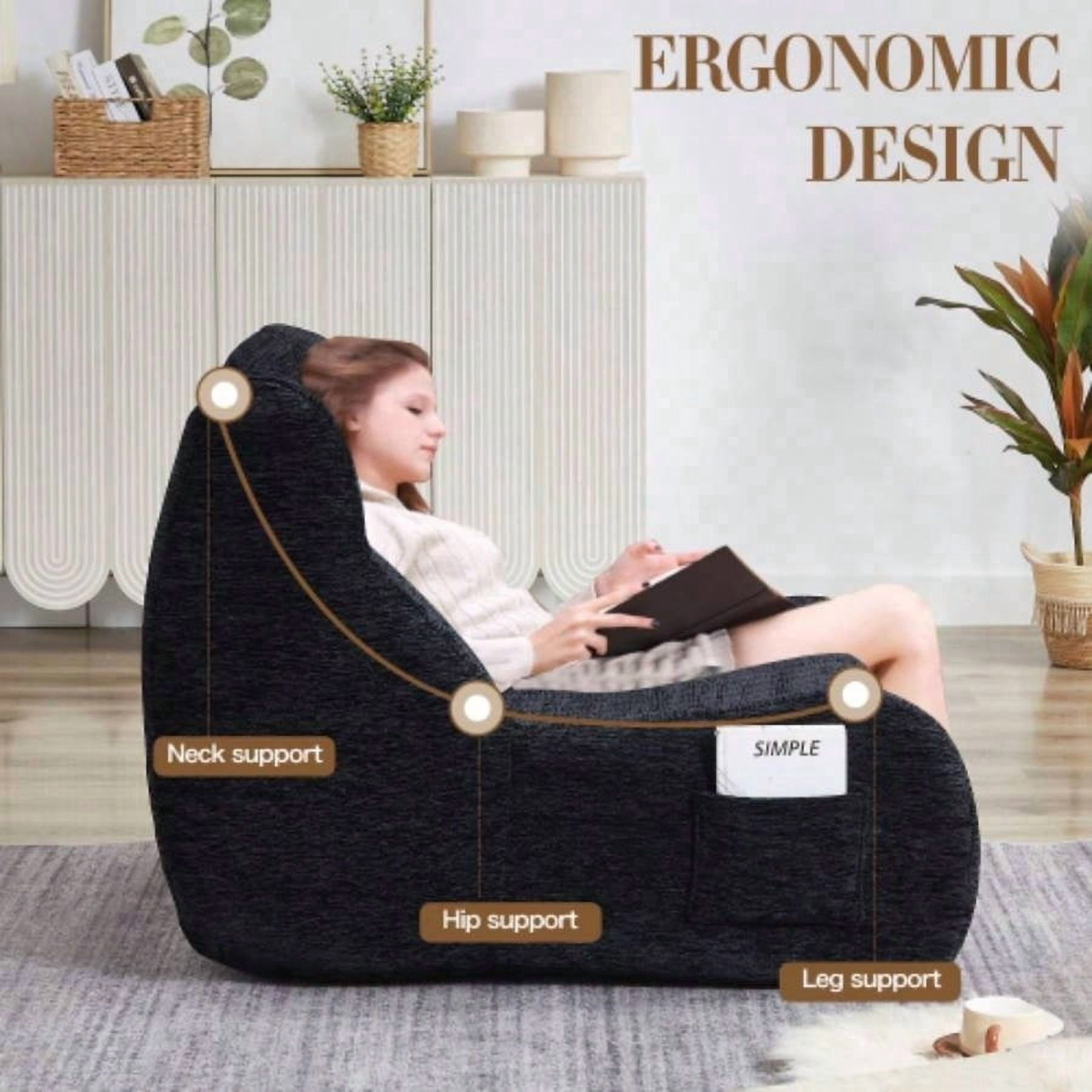 Bean Bag Chair Adults with Armrests - Oversized Comfy Beanbag Lounge Lazy Floor Sofa Accent Chair Living Room, Bedroom Black