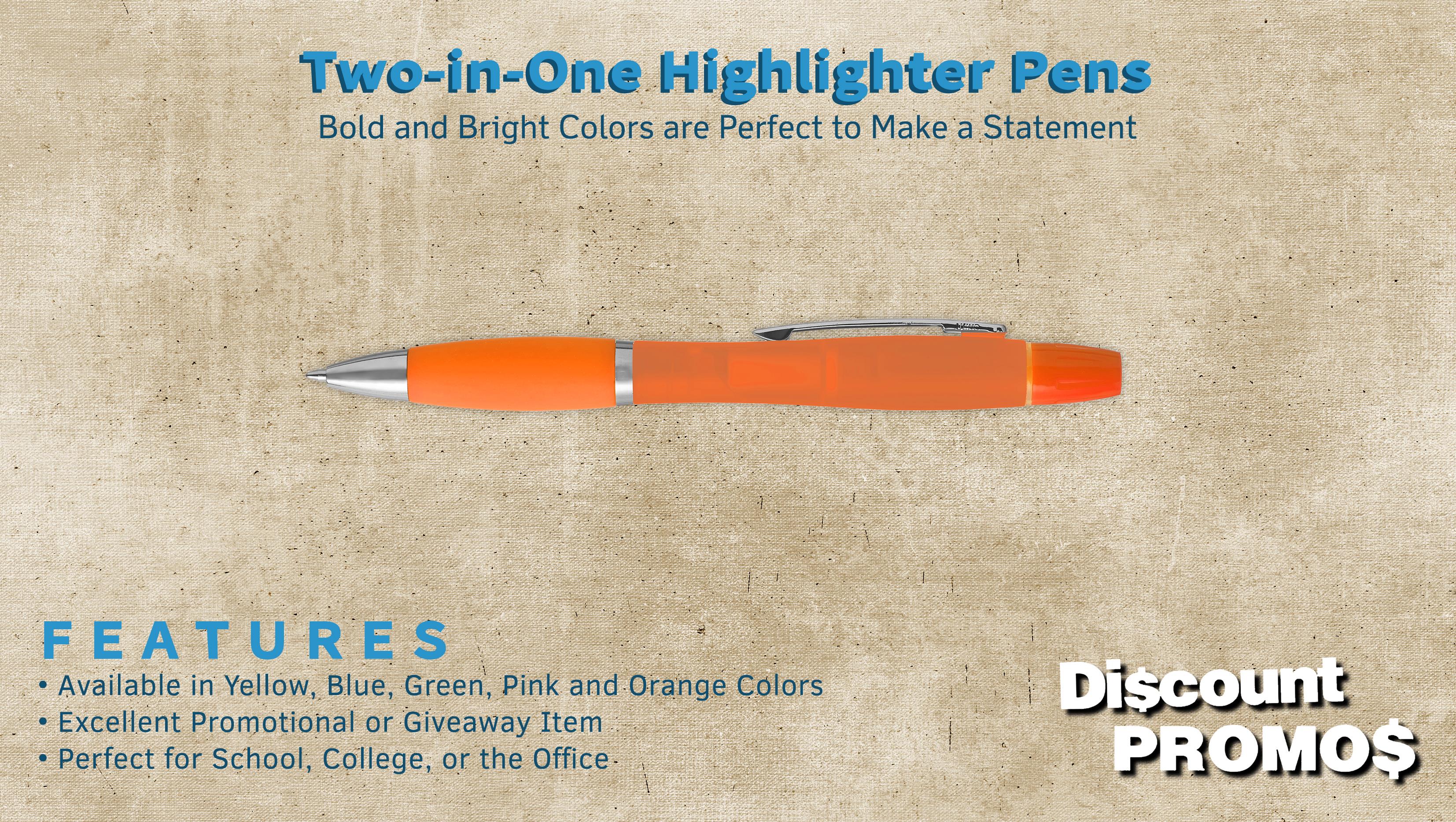 10 Two in one Highlighter Pens Pack - Ballpoint, Silver Accents - Orange