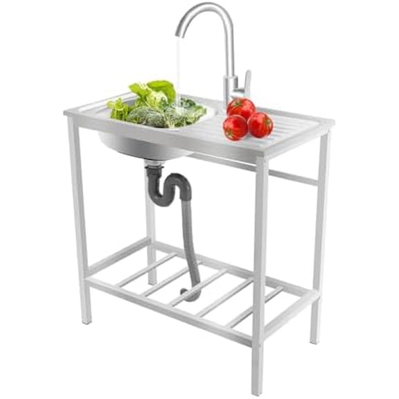 Outdoor Utility Sink, Single Bowl Kitchen Sink with Faucet, Freestanding Sink for Laundry,Garage, Kitchen, Stainless Steel$$Tools & Hardware Other