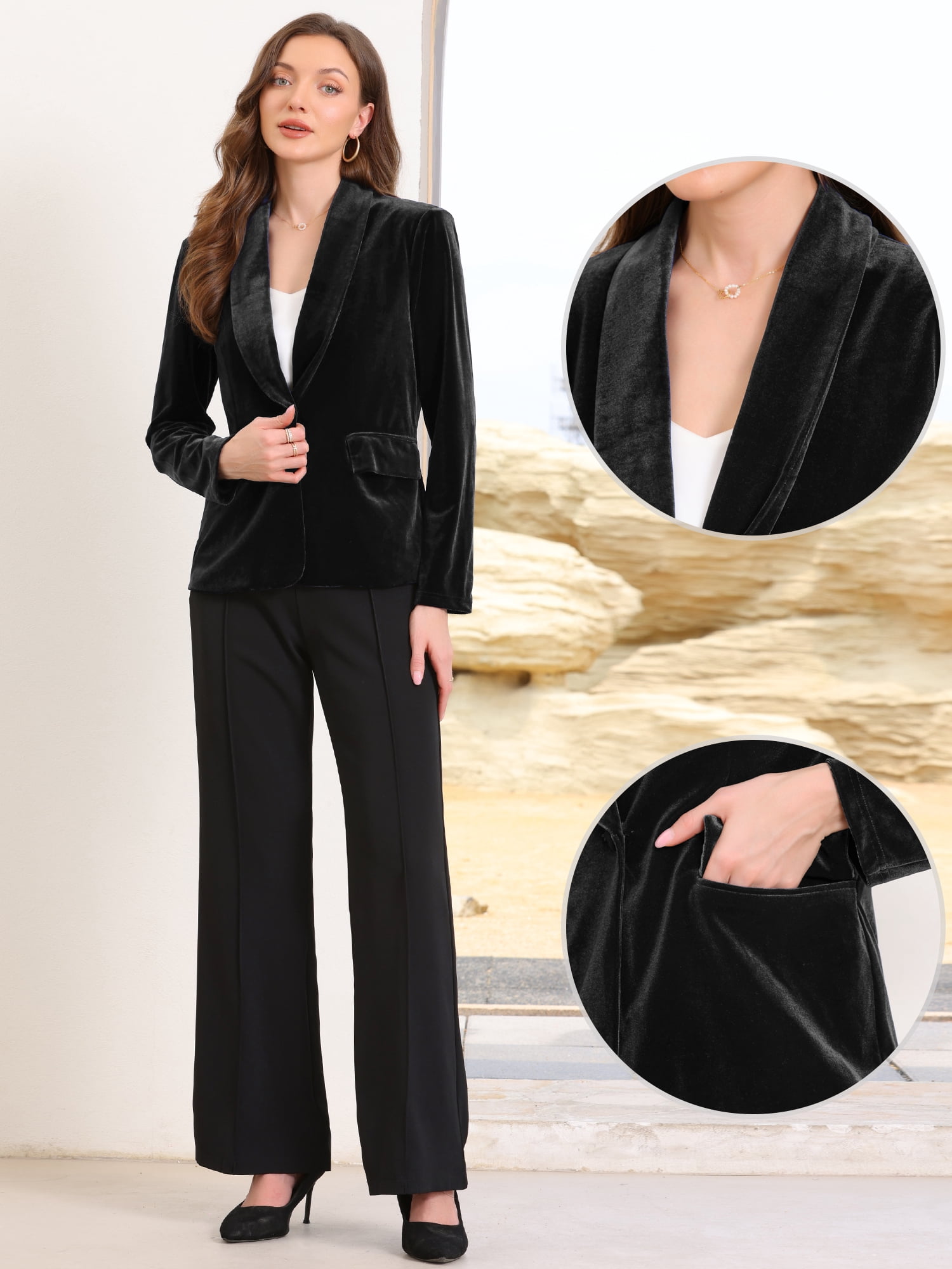 DARING DIVA Women's Casual Business Elegant Velvet Blazer Jacket XS Black