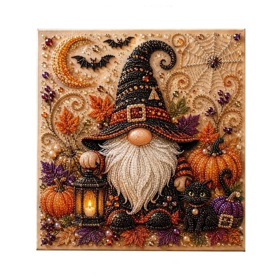 Magic Halloween Gnome Diamond Painting Kit, Crystal Bead Art DIY Set, 5D Rhinestone Embroidery Craft, Spooky Fall Decor Gift, Holiday Arts and Crafts Supplies