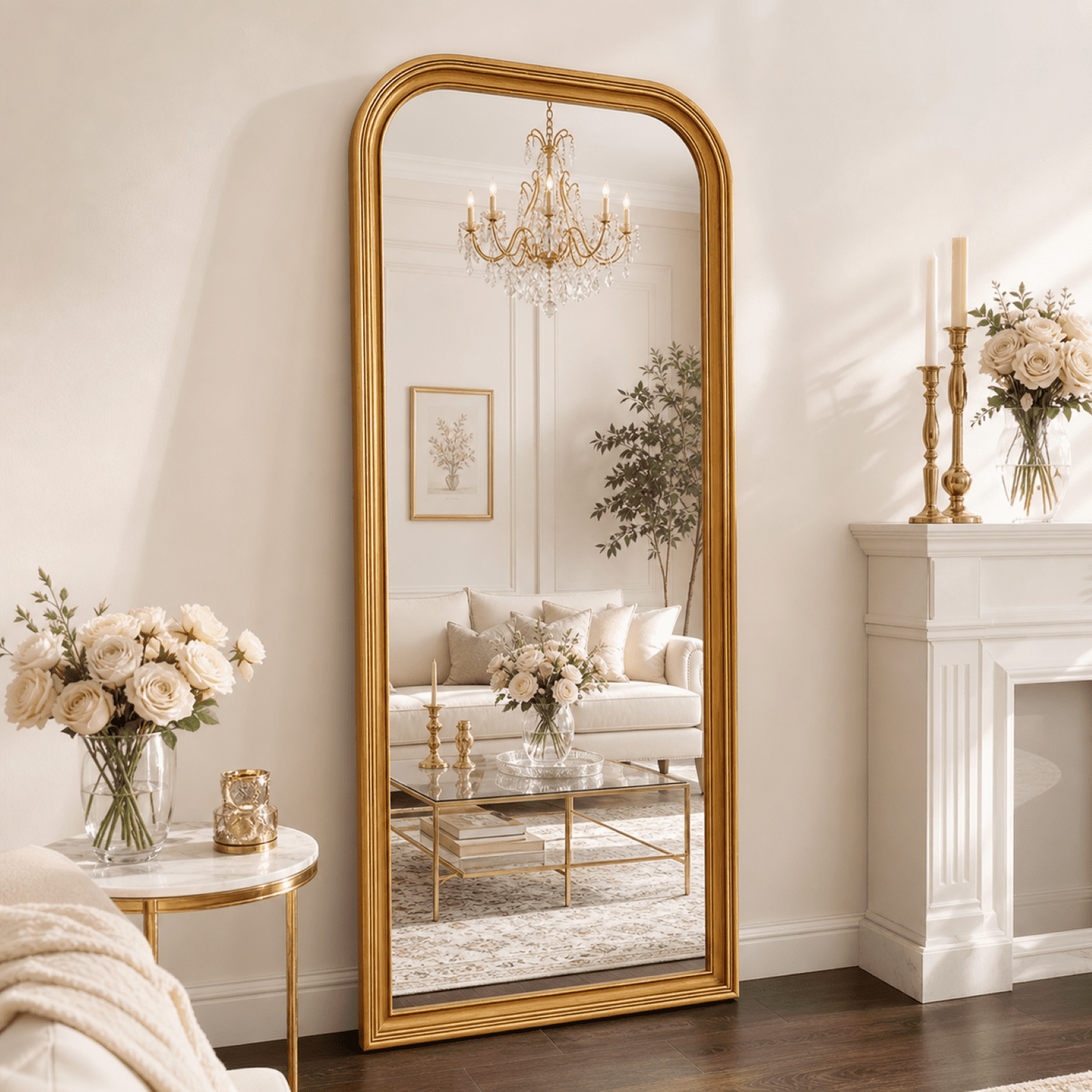 VORENTA 69"x28.5" Arched Full Length Mirror Vintage Floor Mirror, Antique Gold
