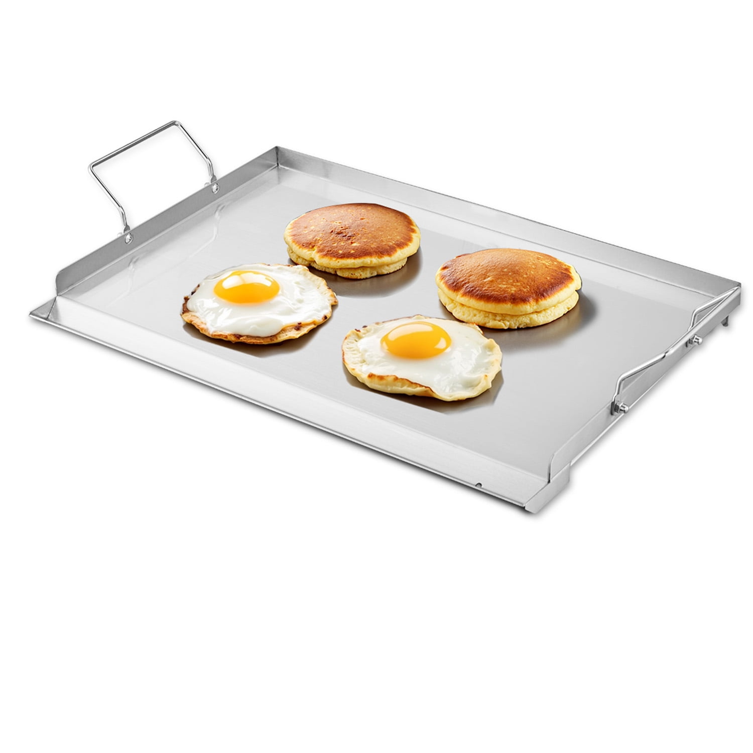 KFFKFF Griddle in Stainless Steel, Dimensions 23x16 inch, Flat Rectangular Plate, Suitable for BBQ Grill, Teppanyaki, Compact and Portable Cookware with Handle, Ideal for Camping
