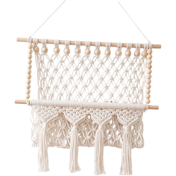 Fenteer Macrame Wall Hanging Wall Decor, Bohemian Handmade Yarn Tapestry, Woven Storage Organizer for Nursery Toys, Books, Apartment Dorm Room Decor (1 Piece)