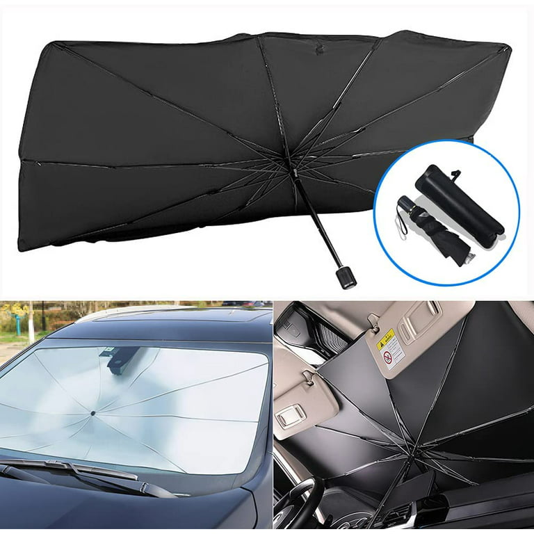 Car Windshield Sun Shade UV Rays and Heat Sun Visor Protector Foldable Reflector Umbrella Brella Shield, Size: 55 x 31, Black