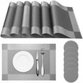 thumbnail image 2 of Table Placemats Set of 6 with Coasters Crossweave Woven Vinyl Wipe Clean Heat Resistant Washable Table Mats and Runner Set for Dining Table, Sliver Gray, 2 of 9