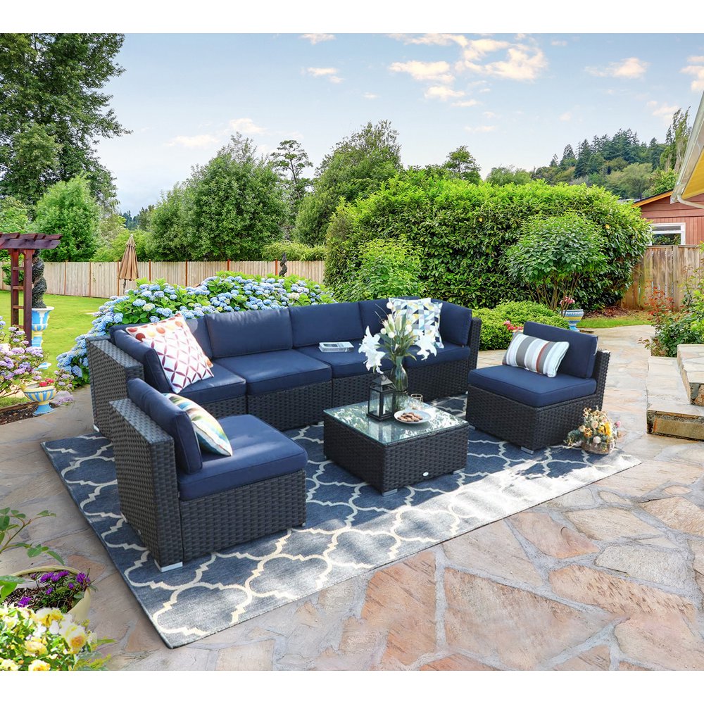 MF Studio 7 Pieces Outdoor Patio Sectional Sofa Sets AllWeather PE