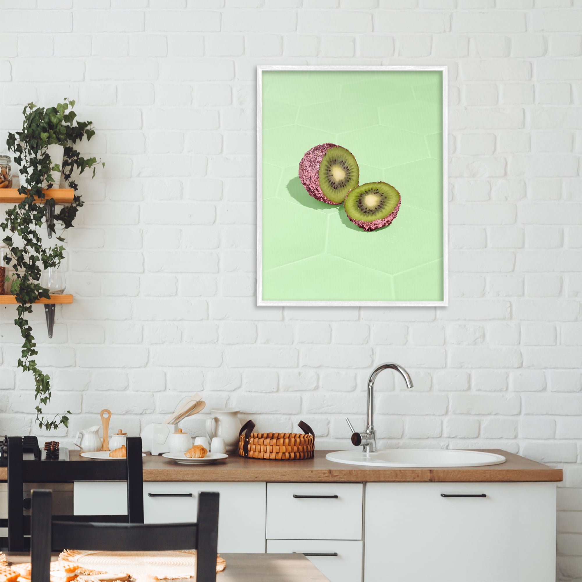 Stupell Industries Green Glimmer Kiwi White Framed Giclee Art, design by LISH Creative