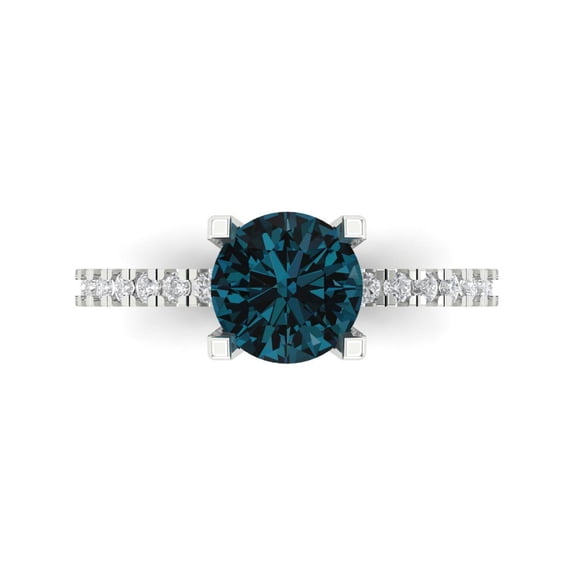 Solitaire with Accents Engagement Ring for Women - 1.71ct Natural London Blue Topaz in 14K White Gold Promise Ring