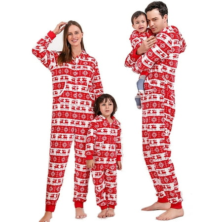 

Plush Cozy Warm Christmas Matching Family One-piece Pajamas Hoodie Sleepwear Xmas PJ s Festival Snowflake