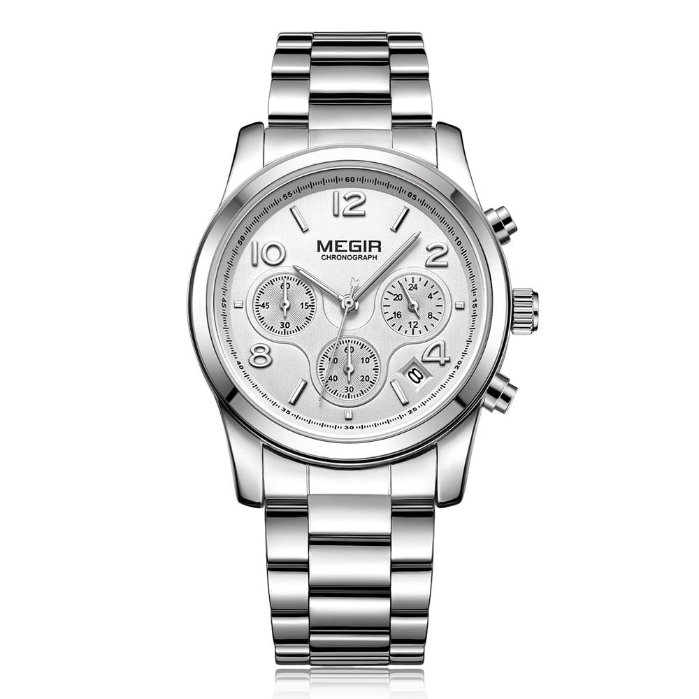 MEGIR Fashion Luxury Stainless Steel Women Watches 3ATM Water-resistant Quartz Luminous Woman Wristwatch Relogio Feminino Chronograph Calendar