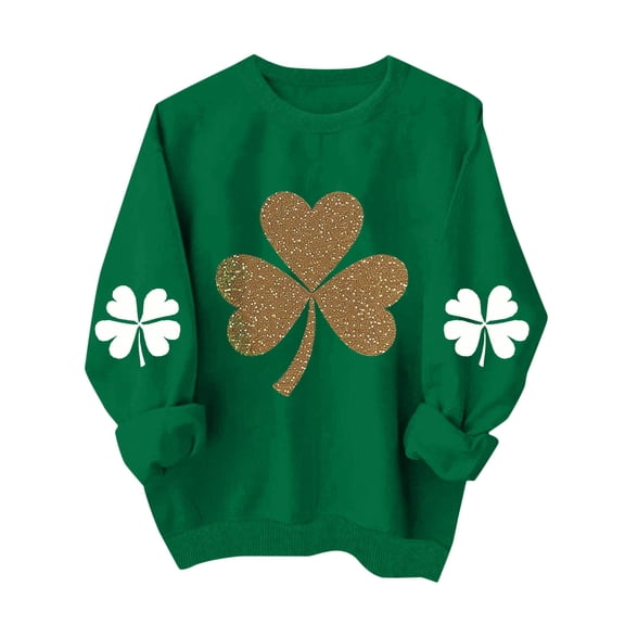 Womens St Patricks Day Shirt Checkered Heart Print Sweatshirt Long Sleeve Crewneck Pullover Shamrock Green Tops for Women
