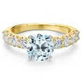 thumbnail image 3 of Gem Stone King 14K Two Tone Gold Sky Blue Topaz and Lab Grown Diamond Engagement Ring for Women | 3.38 Cttw | Round 8MM | Gemstone November Birthstone | Size 7, 3 of 6