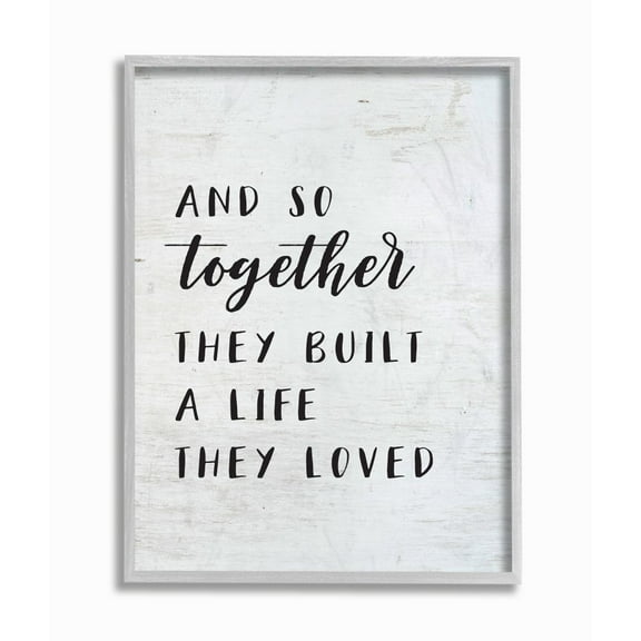 Stupell Industries Together Home Family Inspirational Word On Wood Texture Design Gray Farmhouse Rustic Framed Giclee Texturized Art by Lettered and Lined
