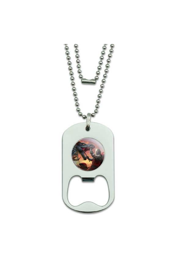 Knight Warrior Dragonslayer Dragon Fantasy Military Dog Tag Bottle Opener Pendant