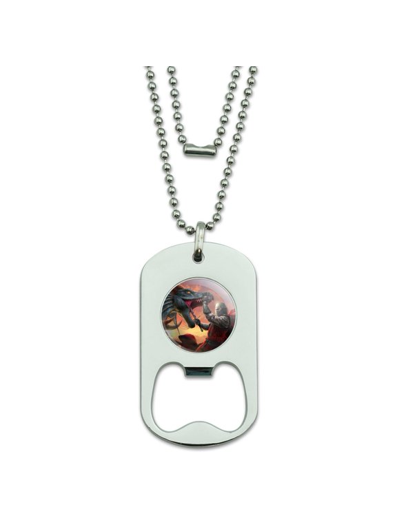 Knight Warrior Dragonslayer Dragon Fantasy Military Dog Tag Bottle Opener Pendant
