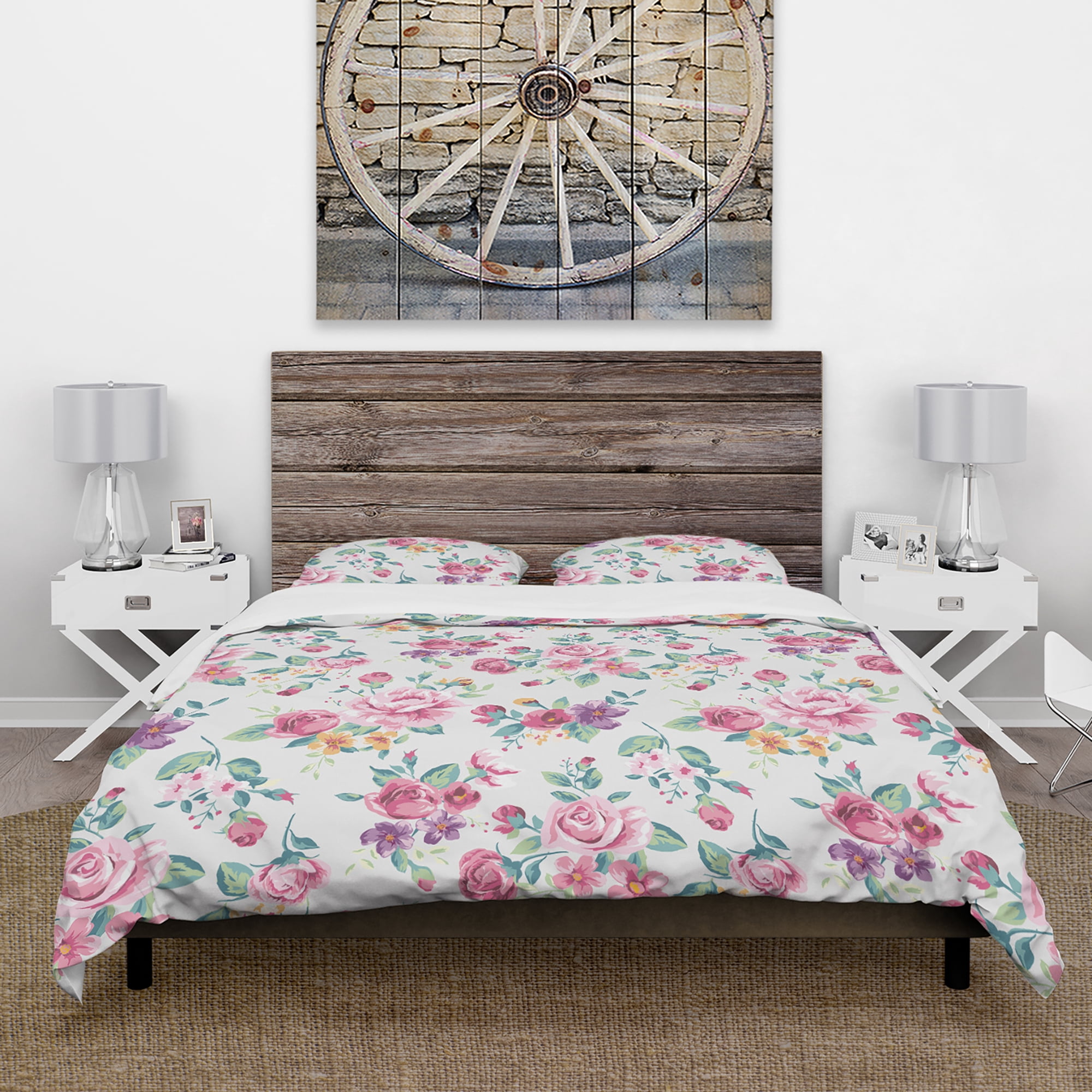 Designart 'Pink , Purple and Yellow Flowrs' Floral Duvet Cover Set