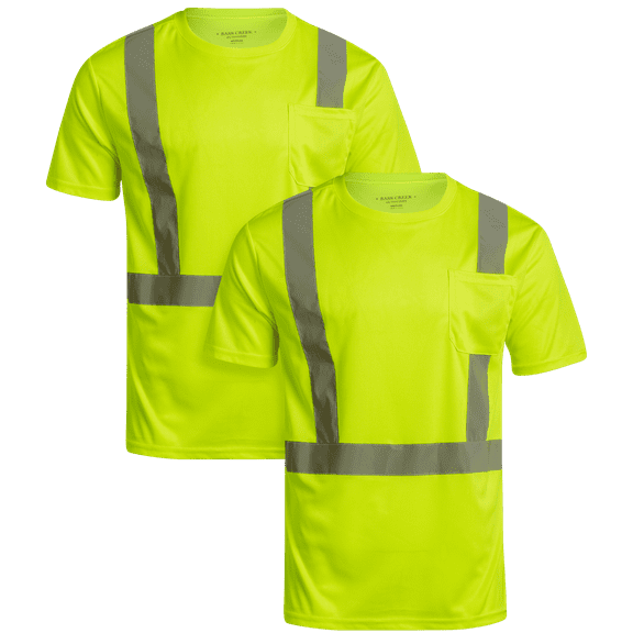 Bass Creek Outfitters Men's ANSI/ISEA Class 3 High Visibility Shirt – 2 Pack Construction Safety T-Shirt