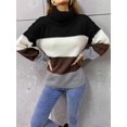 thumbnail image 3 of Pulls Décontractés Manches Longues Col Rond Couleur Patchwork Pull en Tricot Tops, 3 of 6