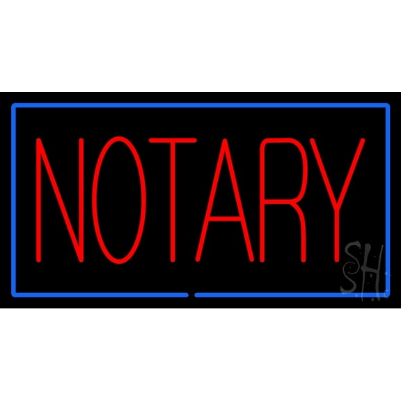 Red Notary Blue Border LED Neon Sign 13 x 24 - inches, Black Square Cut Acrylic Backing, with Dimmer - Bright and Premium built indoor LED Neon Sign for Defence Force.