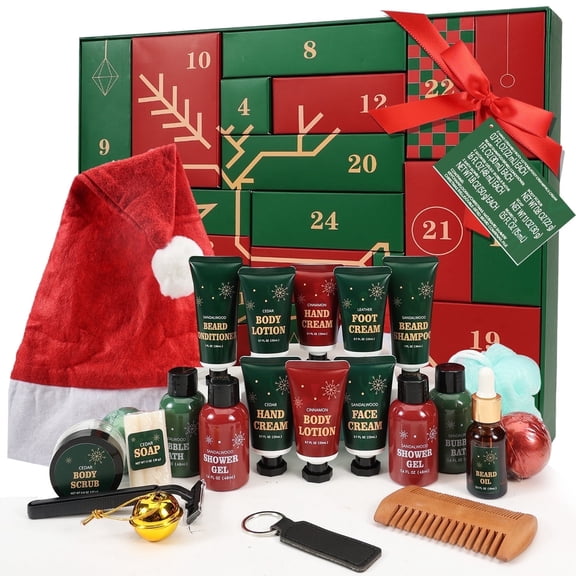 Rinse & Robust Mens Christmas Day Gift Sets 2025 Advent Calendar, 24 Pcs Beard Grooming Kits