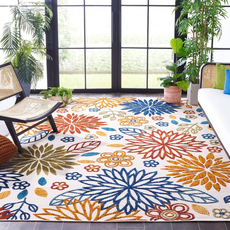 SAFAVIEH Cabana Siomha Floral Indoor/Outdoor Area Rug, Creme/Red