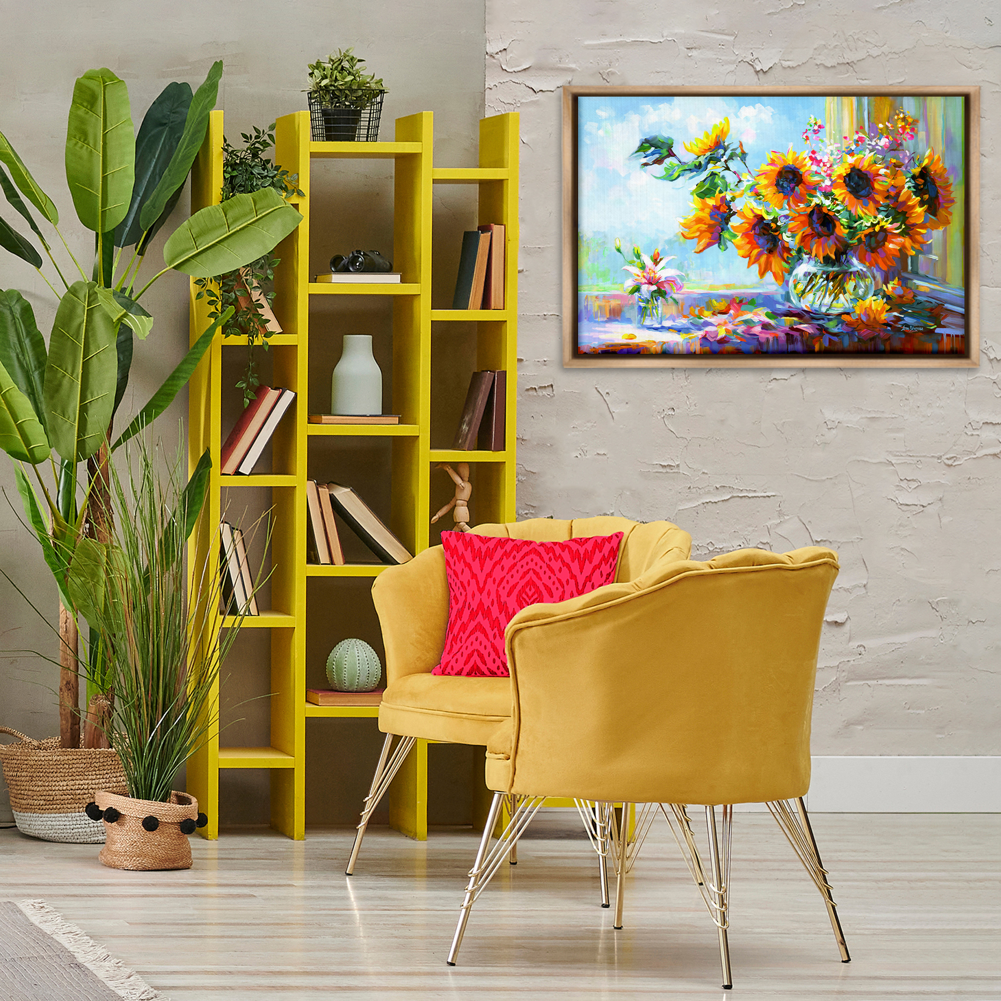 Stupell Industries Sunflowers Morning Glory Botanical & Floral Painting Brown Floater Framed Art Print Wall Art, 31 x 21