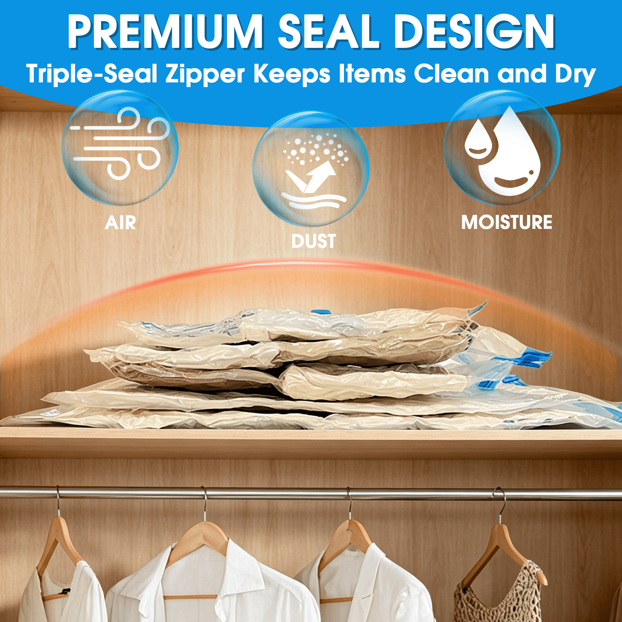 GARITIN Vacuum Storage Bags, 12 Pack Space Saver Bags for Clothes with Hand Pump, 4 Sizes Small Medium Large Jumbo for Clothing, Bedding, Pillows