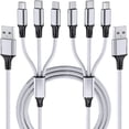 thumbnail image 1 of Cable de carga múltiple, paquete de 2 Cable de cargador de teléfono múltiple Trenzado Universal 3 en 1 Cable de carga Cable USB múltiple extra largo con USB C, Puerto micro USB, 1 of 3