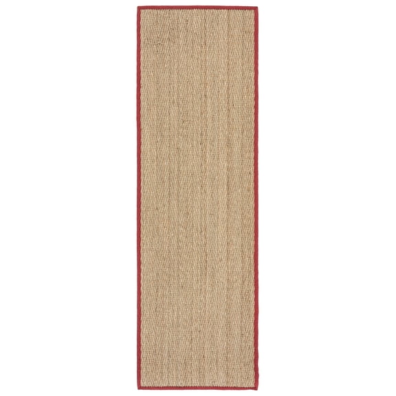 SAFAVIEH Natural Fiber Maisy Solid Runner Rug, Natural/Burgundy Red, 2'6" x 8'