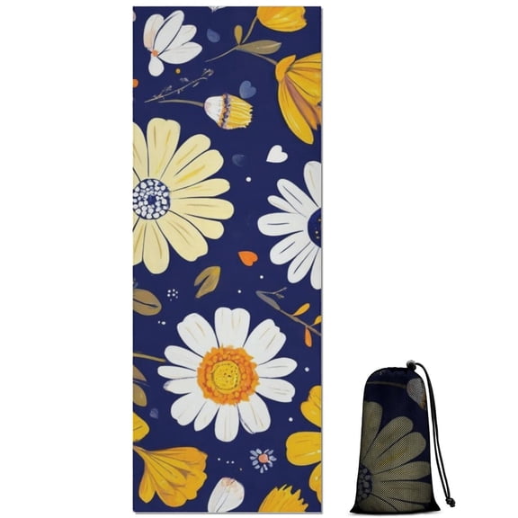 Pioneer Flower Floral Print Pattern Hot Yoga Mat Towel Non Slip for Hot Yoga - Quick-Drying Yoga Mat Cover with 4 Corner Pockets with Travel Bag - Hot Yoga Towel Non Slip 70"x26"
