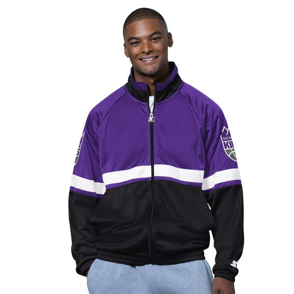 Men's Starter Purple/White Sacramento Kings The Veteran Tricot Track Raglan Full-Zip Jacket