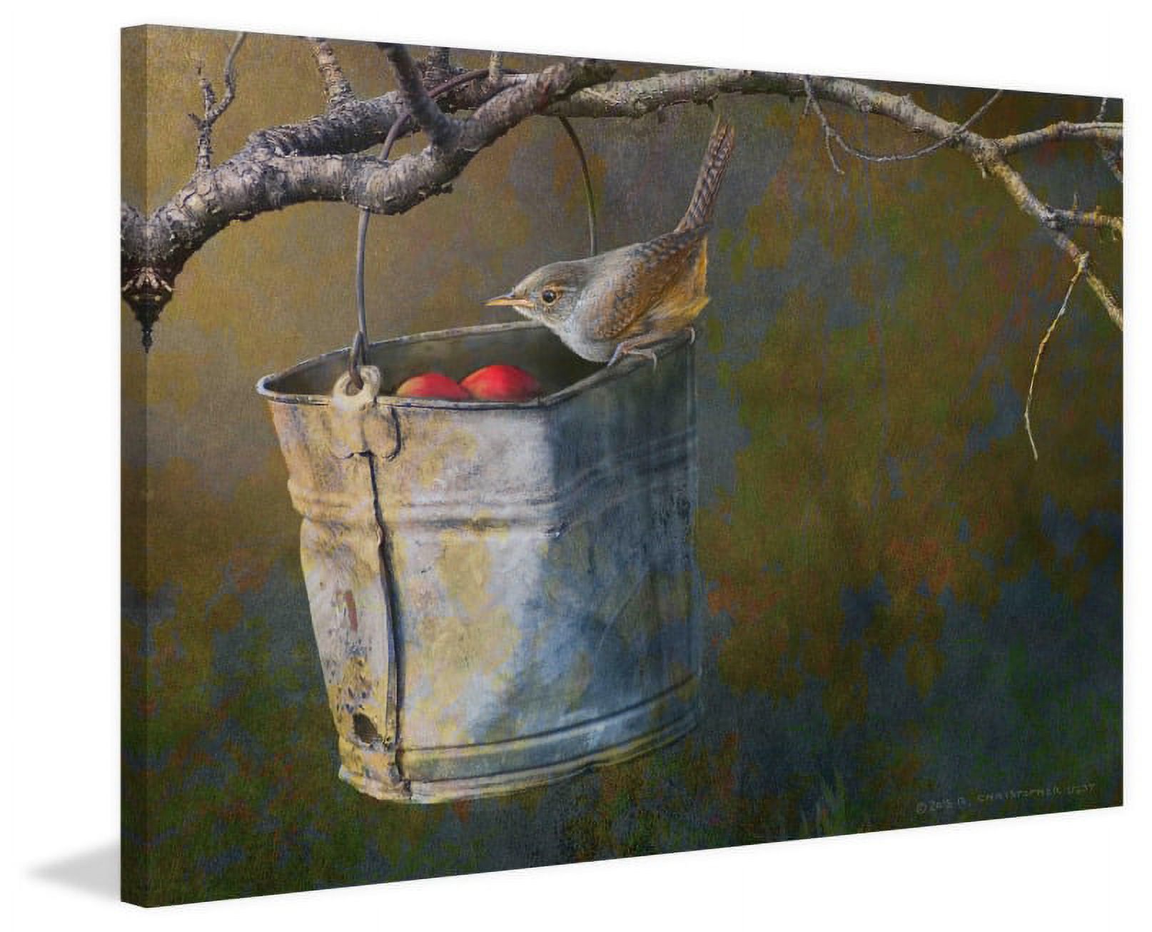 "Apple Bucket Wren" Painting Print on Wrapped Canvas