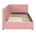 thumbnail image 3 of Upholstered Daybed Twin Size, Upholstered in Selected Linen Fabric, Sofa Bed Frame Made of Sturdy Plywood with Two Drawers and Wooden slats for Bedroom Living Room (Pink,Twin), 3 of 9