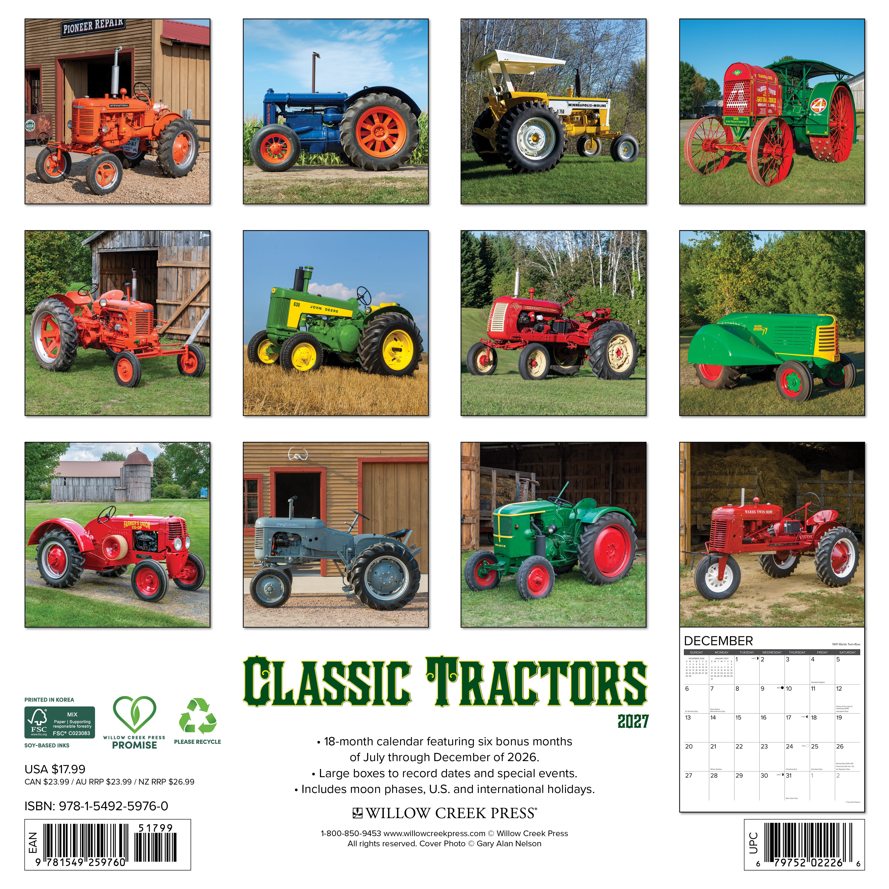 Willow Creek Press, Classic Tractors 2027 Wall Calendar