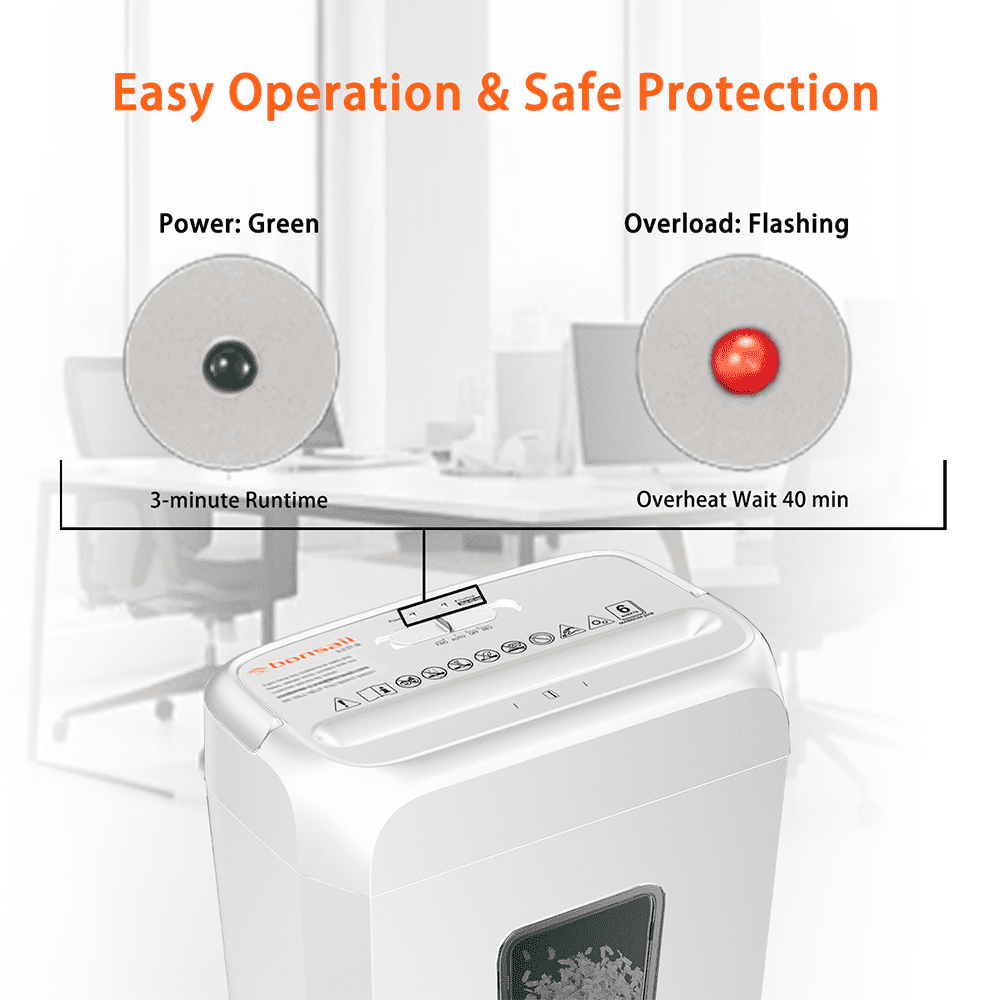 Bonsaii Crosscut Paper Shredder, 6-Sheet Capacity, P-4 Security Level, 3.4-Gallon Bin, Shreds Staples and Credit Cards, White