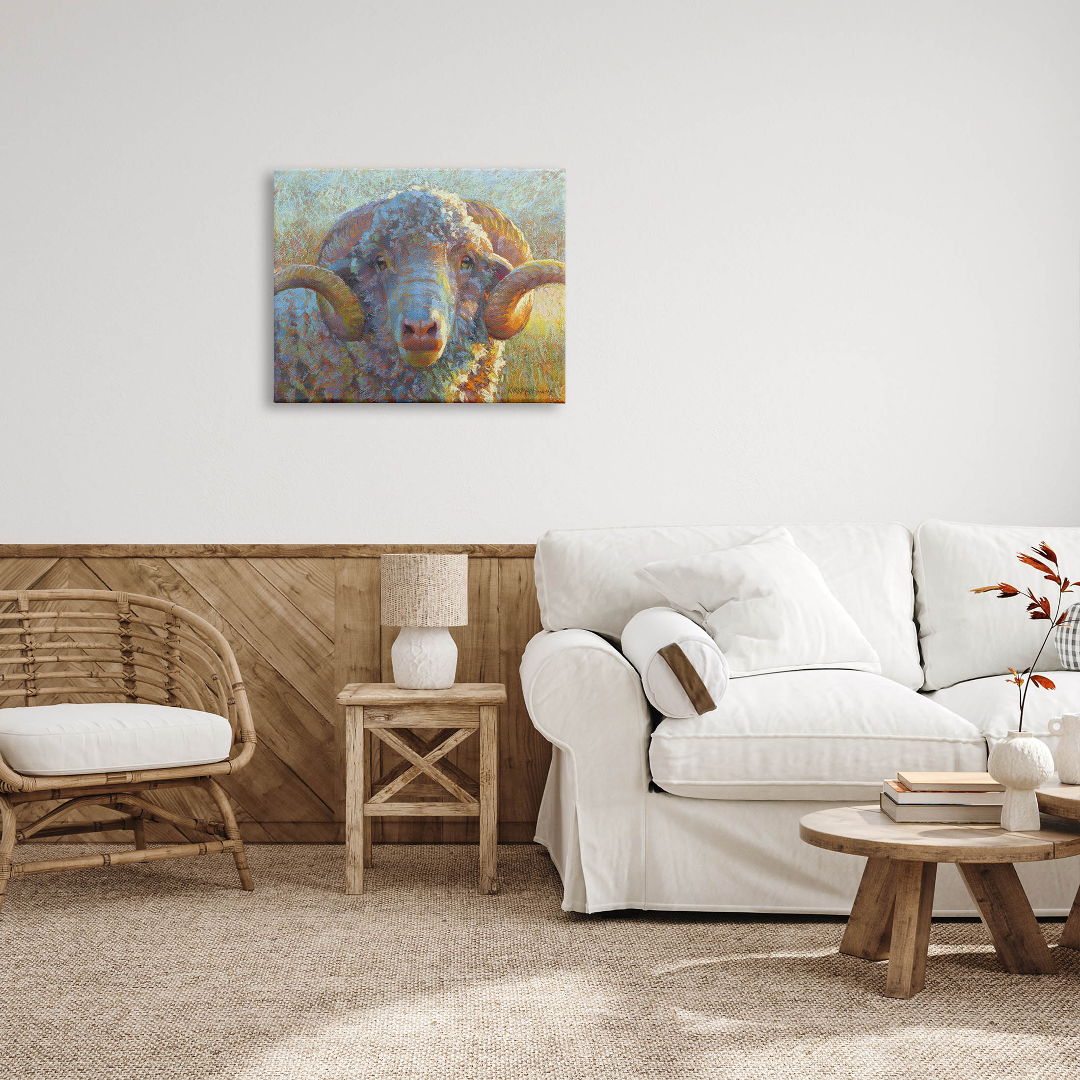 Country Sheep Modern Portrait Animals & Insects Painting Gallery Wrapped Canvas Print Wall Art