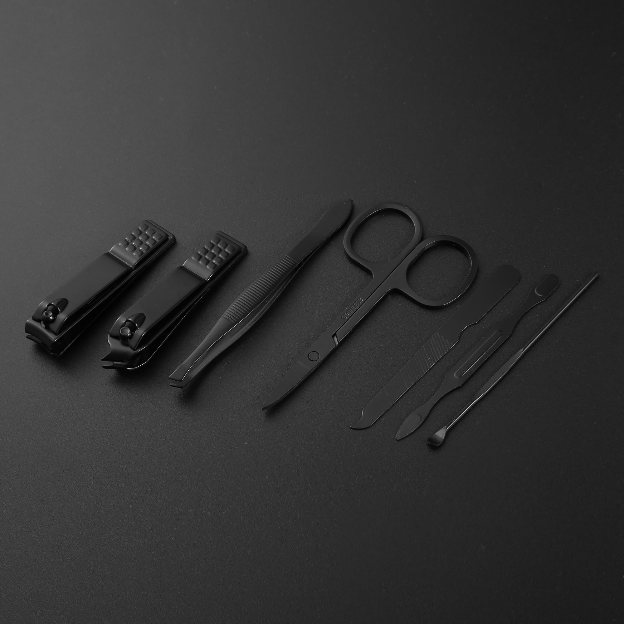 Unique Bargains 7 pcs Manicure Set with Gray PU Case Personal Care Stainless Steel Black