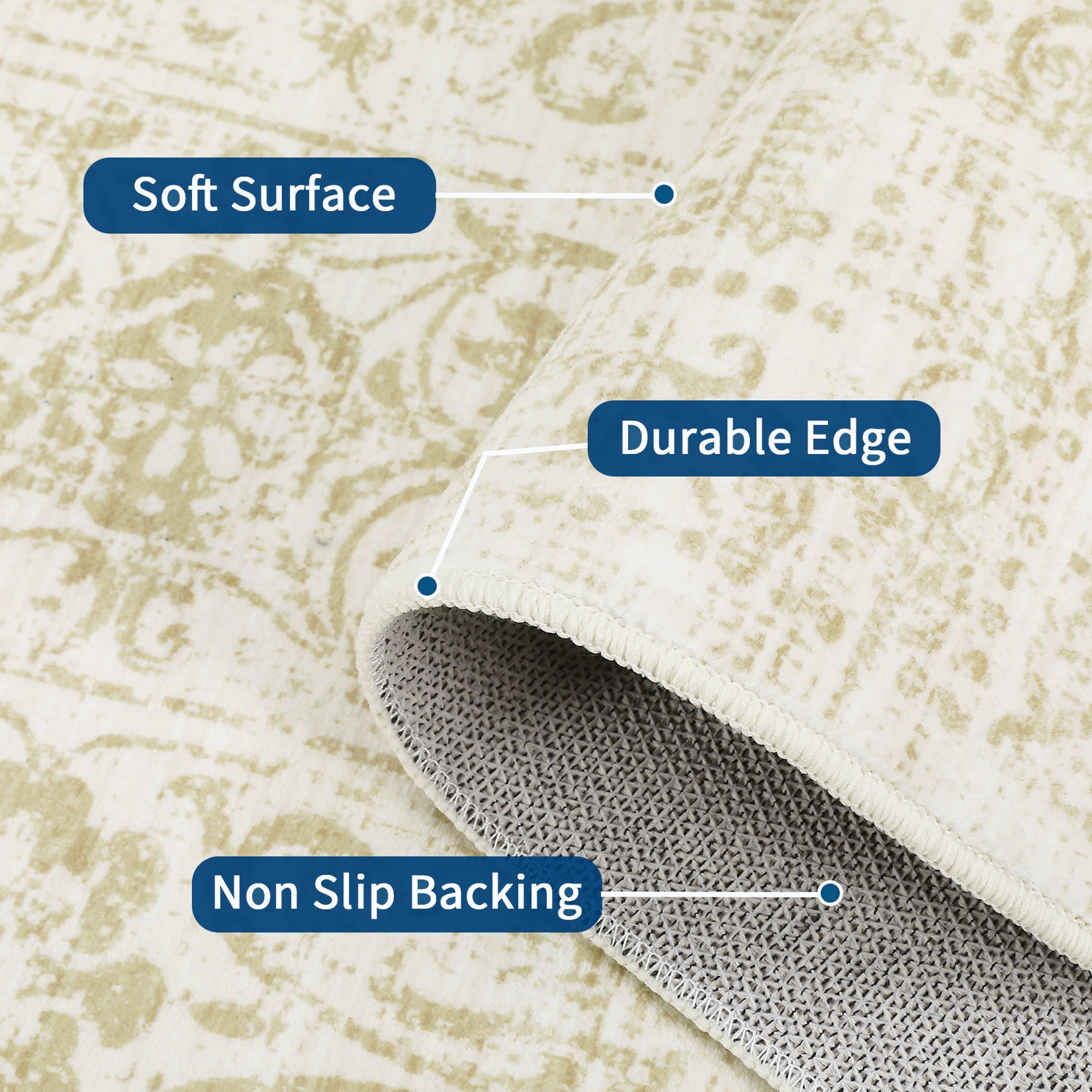 HOMERRY Washable Area Rug 6' x 9' Vintage Floral Area Rug for Living Room Bedroom Non-Slip Accent Rug, Beige