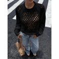 thumbnail image 5 of Women's Crochet Sweater Crew Neck Long Sleeve Tie Open Back Cropped Sweater Knit Pullover Top Black S, 5 of 10
