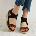 thumbnail image 6 of Clearance VerPetridure Women's Sandals Summer Casual Shoes Color Soft Belt Leopard Weave Slope Heel Zipper Sandals, 6 of 9